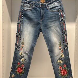 Driftwood‎ Jackie Jeans Classic Fit Skinny Floral Embroidery Size 28